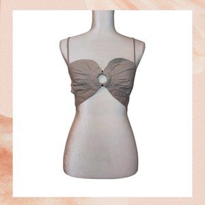 7 For All Mankind Khaki Linen Cut-Out Spaghetti Strap Bustier